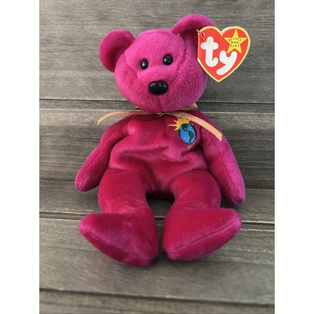 Ty Beanie Baby Millennium Bear Plush Toy Magenta 2000‎ Excellent Retired